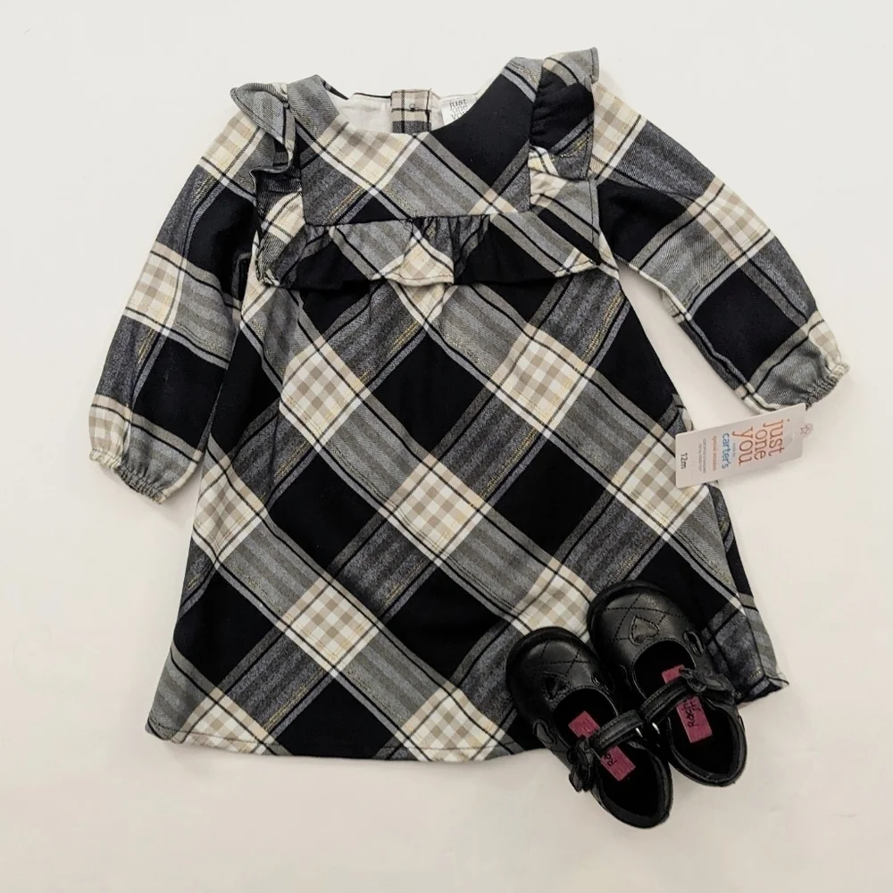 Carters Infant Girls Festive Plaid Ruffle *Dress - Black & Off White